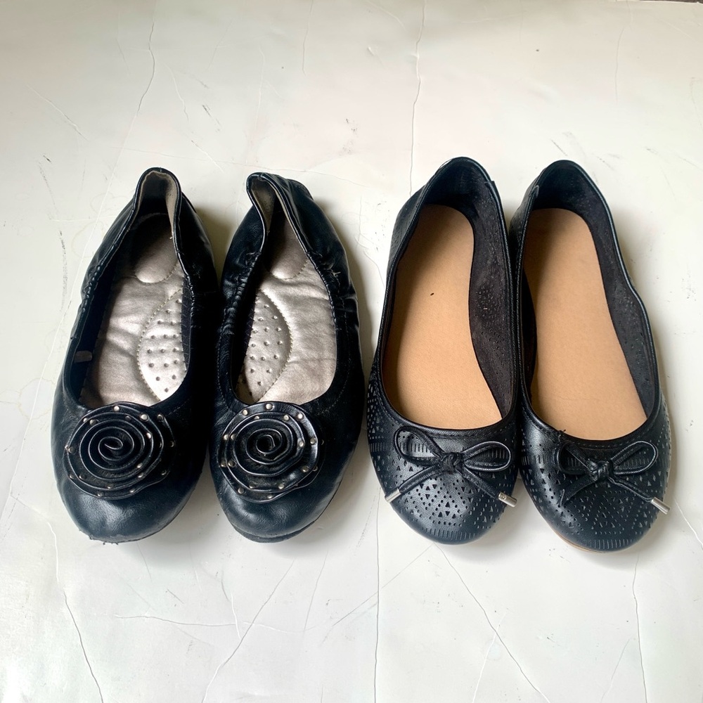 2prs Girls’ Black Ballet Flats Slip On Shoes Me Too Youth Size 4